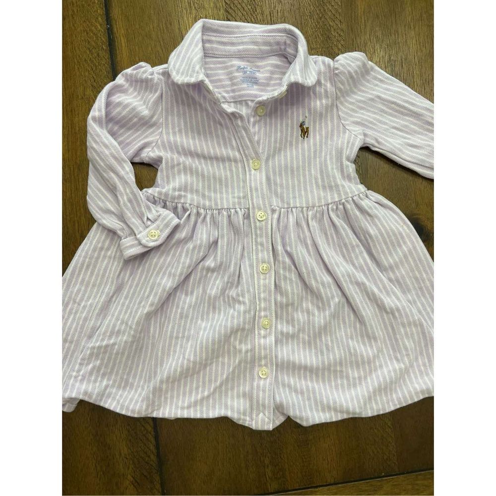 RALPH LAUREN 🐎 - Baby Girls Purple and white Stripe Long Sleeve Dress - Size 6